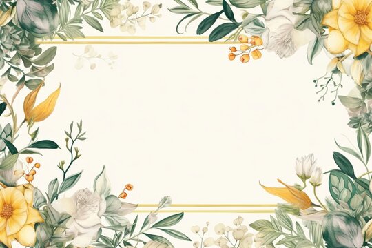 botanical frame background horizontal with blank frame in the middle © arjan_ard_studio