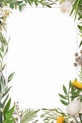 botanical frame background vertical with white frame in the middle