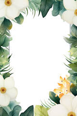 Fototapeta na wymiar botanical frame background vertical with isolated white frame in the middle