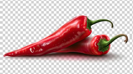 Red hot chili pepper on transparent and white background, PNG