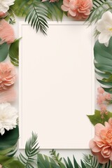 botanical frame background vertical with white frame in the middle