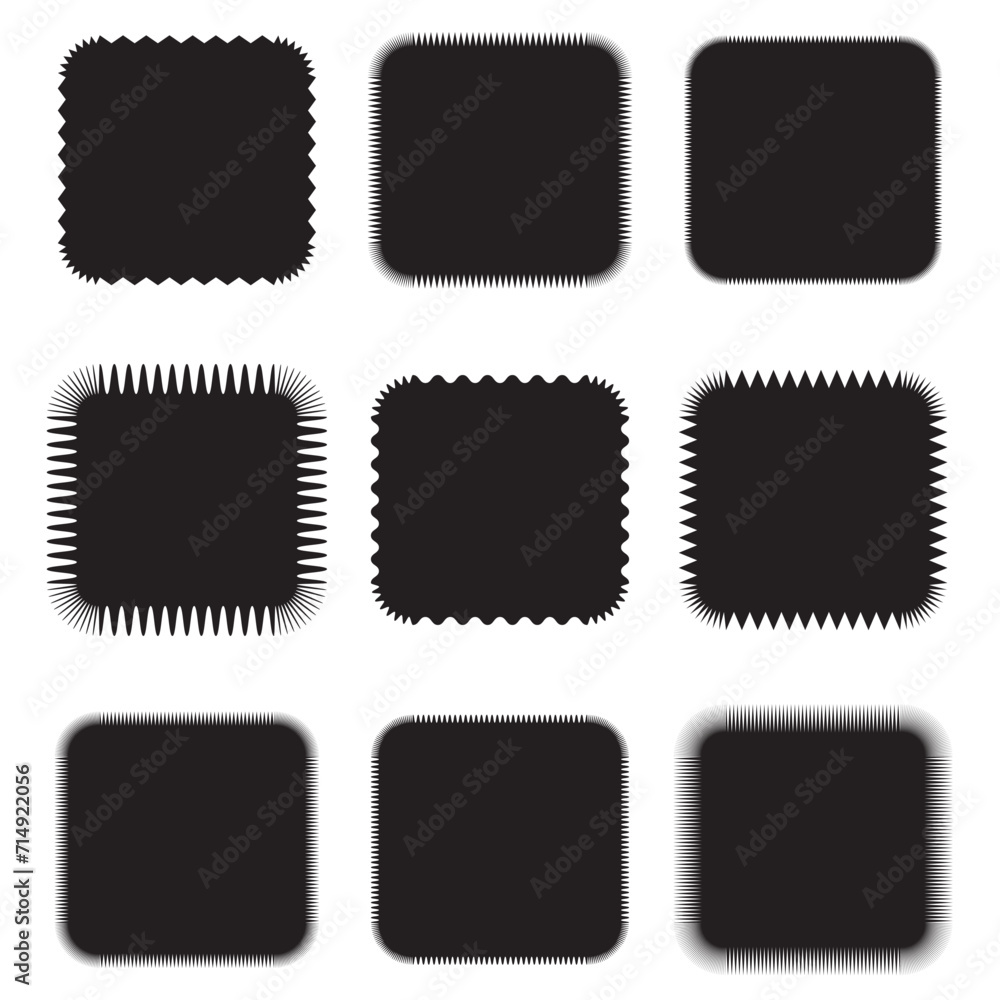 Poster zigzag edge square silhouette button icon set. a squared symbol with scalloped edges. isolated on a 