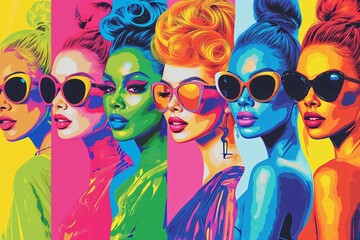 Colorful Women with Sunglasses Generative AI