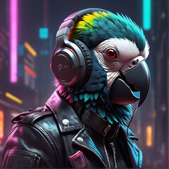 Parrot Synthwave Serenity Down Under by Alex Petruk AI GENERATED - obrazy, fototapety, plakaty