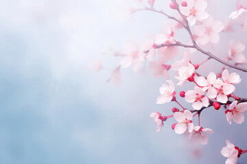 Blossoming Nature: Delicate Pink Cherry Blossom Flower on Soft Blue Background