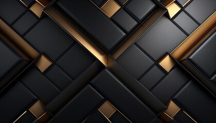 Luxurious black and gold pattern, abstract geometric background, elegant wallpaper design.