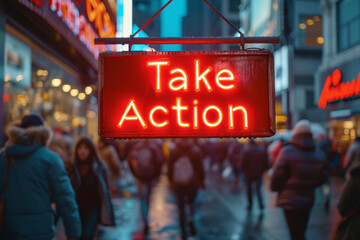 Wort Take Action - obrazy, fototapety, plakaty