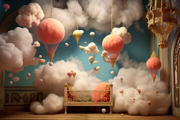 Whimsical dreams embodied by charming 3D clouds. Generative AI - obrazy, fototapety, plakaty