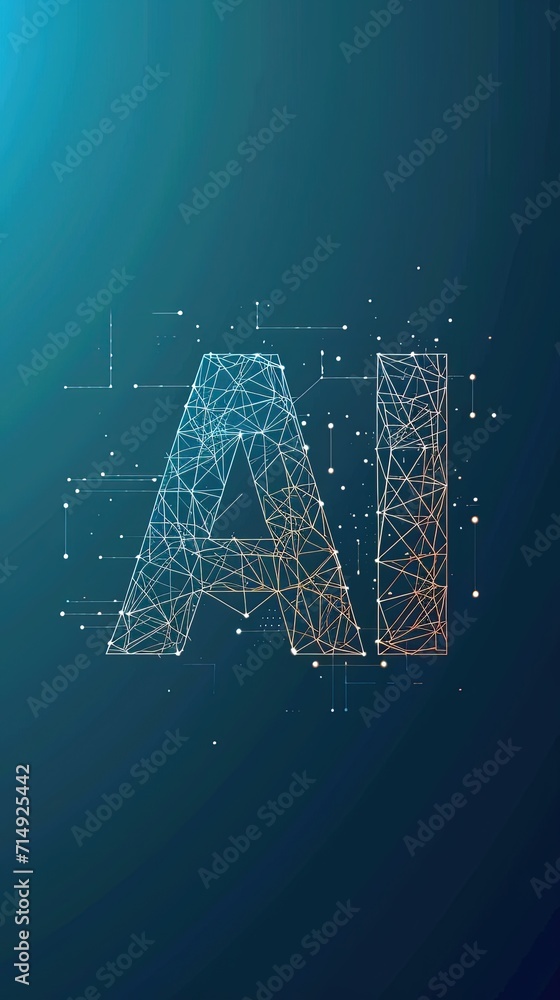 Poster Abstract AI network design with polygonal shapes on a deep blue gradient background
