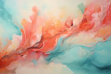 A fusion of coral and turquoise brushstrokes dancing harmoniously, creating a visually striking abstract canvas.