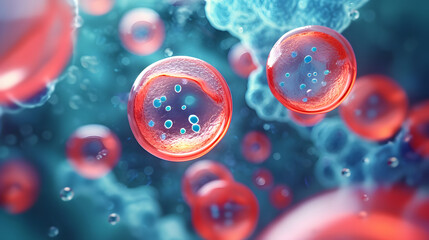 3d rendering of Human cell or Embryonic stem cell microscope background, Geneative