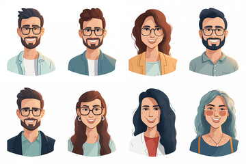 Buyer Personas People faces avatars vector collection - Set of various diverse character heads Flat design illustrations with white background - obrazy, fototapety, plakaty