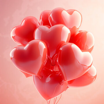 Romantic heart shaped red balloons for valentine's day background