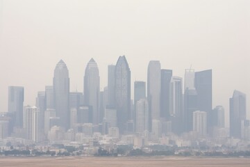 Smog enveloping a modern city skyline, a stark reminder of air pollution's impact on urban environments
