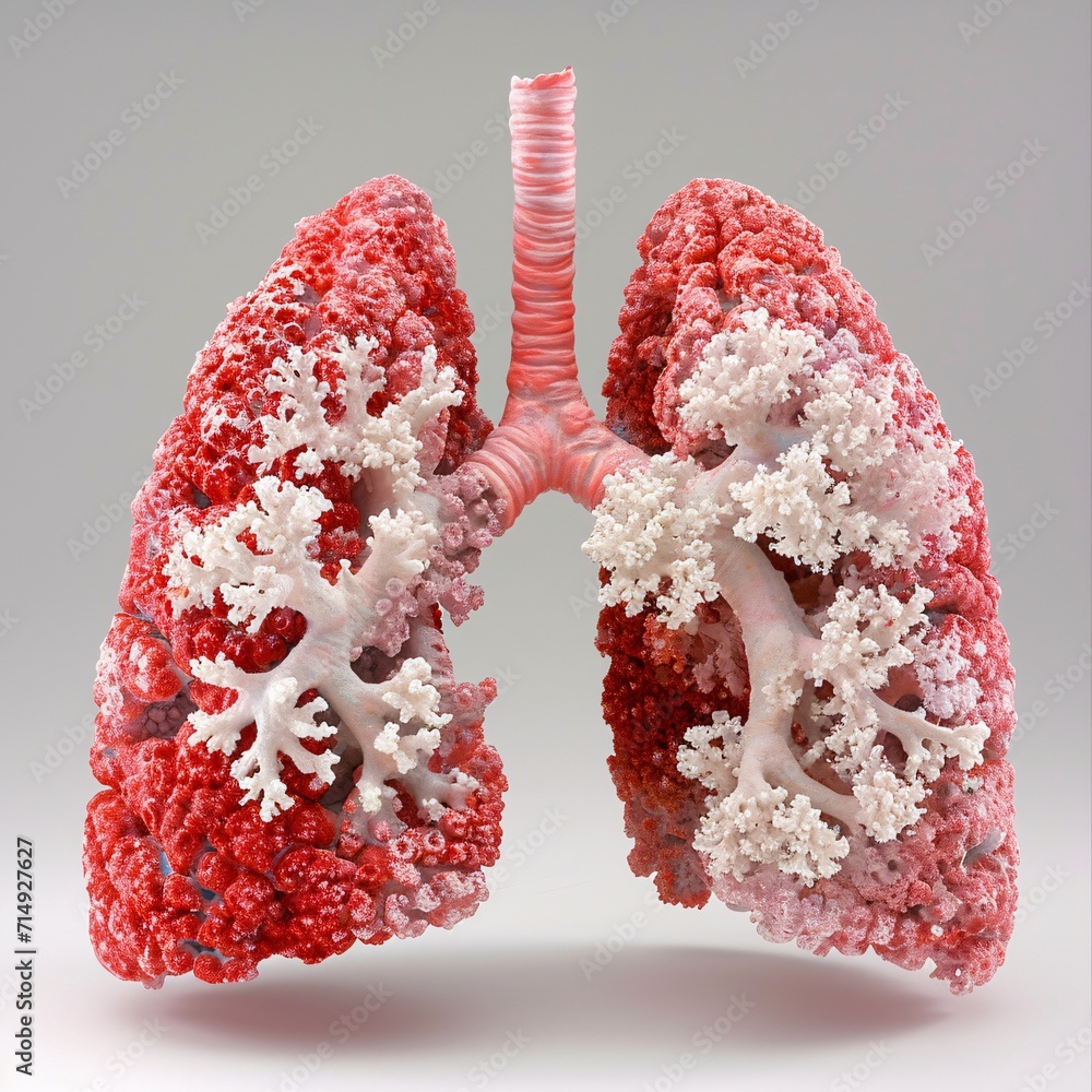 Aufkleber a 3d model of a human lung with red and white coral-like structures generative ai