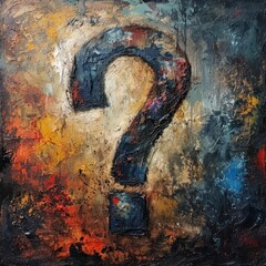 Artistic textured painting of question mark, vibrant abstract expressionism art piece