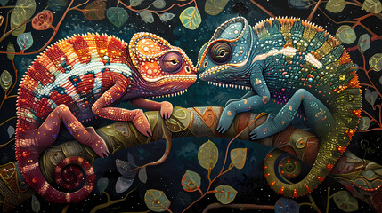 Fototapeta premium two chameleons kissing