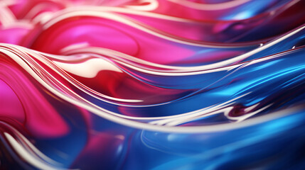 A 3D illustration of exuberant, glossy liquid with a soft focus in vivid, radiant hues of pink, blue, and green.