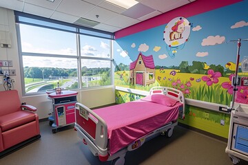 A Pink Hospital Bed with a Pink Blanket and Pink Walls Generative AI