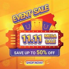 11 11 EVENT MEGA SALE SHOPPING DAY 50 PERCENT OFF BACKGROUND SOCIAL MEDIA