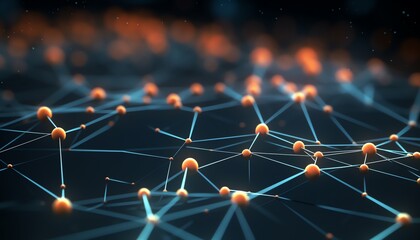 Abstract network connections with nodes and lines on a dark background, representing concepts like technology, connectivity, and internet. - obrazy, fototapety, plakaty