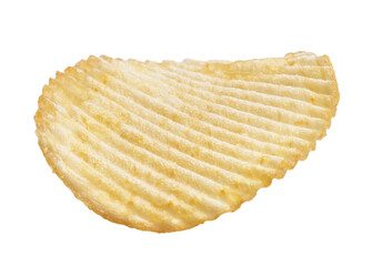 Single ridged potato chip isolated on a white background