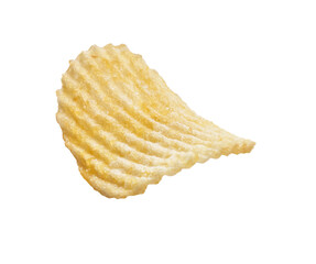 Crispy potato chip isolated on a white background illustrating snack, food, and simplicity.
