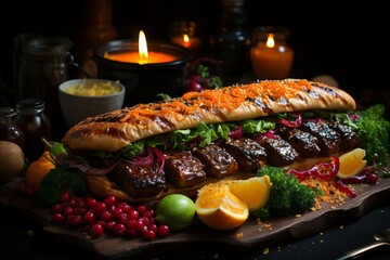 Turkish doner kebab with fresh vegetables