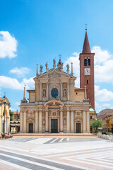 Historic center of Italian city. Busto Arsizio town, piazza San Giovanni with Basilica San Giovanni...