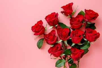 Boutique of red roses for Valentine's day on pink background.