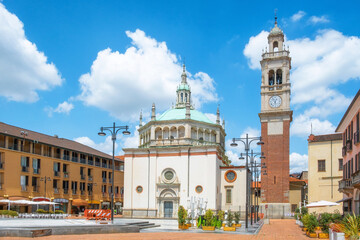 Historic center of Italian city. Busto Arsizio town with Santuario di Santa Maria di Piazza church in province of Varese, Lombardy, Italy. Travel destination