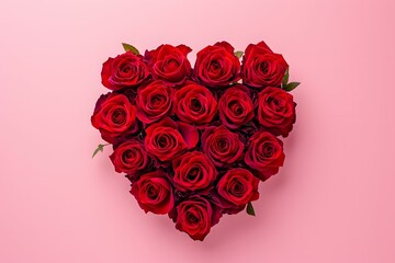 Boutique of red roses for Valentine's day on pink background.