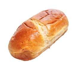 Close-up of a fresh golden loaf of bread isolated on a white background, embodying the concept of homemade bakery goods.