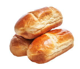Two fresh loaves of bread isolated on a white background with a crisp golden crust and soft texture.