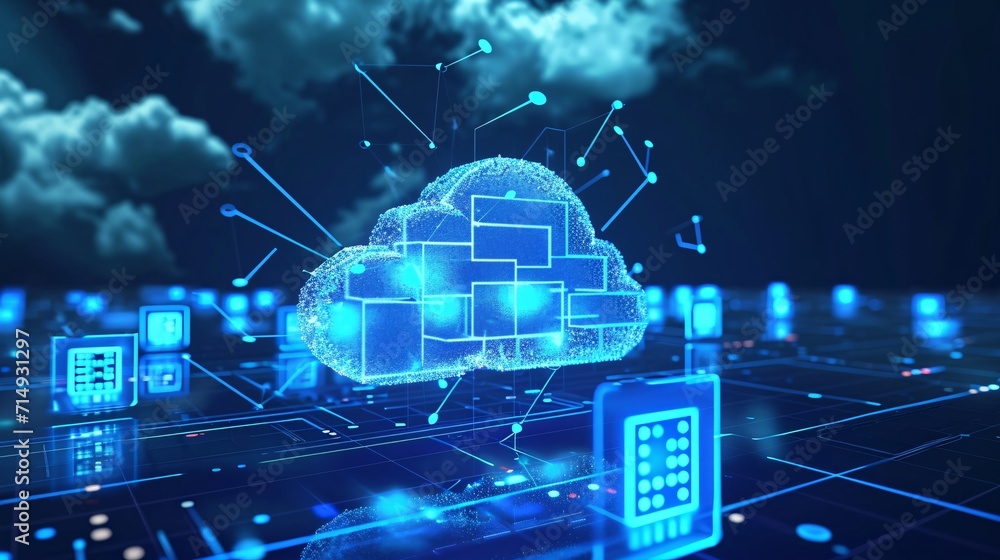 Poster a futuristic cloud computing concept generative ai