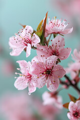 Pink cherry blossom Sakura as vertical Greeting card template composition