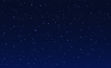 Night sky. Space starlight. Galaxy discovery. Dark black starry field texture. Universe observatory. Stars constellation. Celestial blue glitters. Vector abstract cosmic background