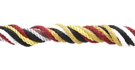 Twisted multi-colored braided rope.
