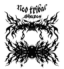 Abstract Neo-tribal Y2K Cybersigilism or Cybertribal style figures for flash tattoos and stickers.