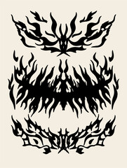 Abstract Neo-tribal Y2K Cybersigilism or Cybertribal style figures for flash tattoos and stickers.