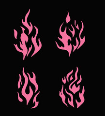 Set of fire flames on a dark background. Vector illustration for flash tattoo and stickers.
 