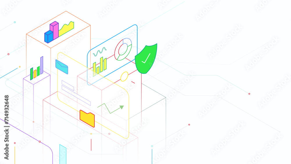 Poster data statistical and analysis isometric vector illustration background