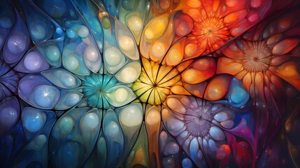A kaleidoscope of colors dancing on an abstract crystal canvas, providing a unique macro panorama.