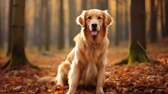 Chien golden retriever dans la nature. Animal domestique, chien, chiot, mignon. Pour conception et cr&eacute;ation graphique.