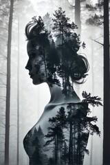 Womans Face With Trees in Background. Generative AI.