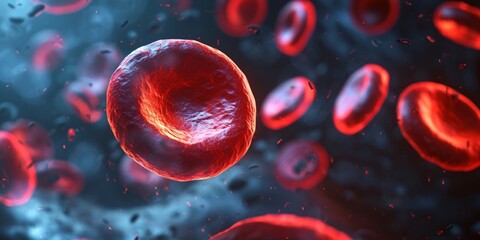 A close-up of a red cell with a red blood cell in the background Generative AI