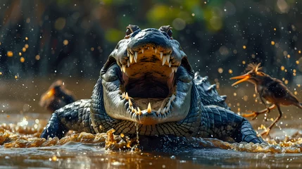 Foto op Canvas crocodile hunting a bird © Manja