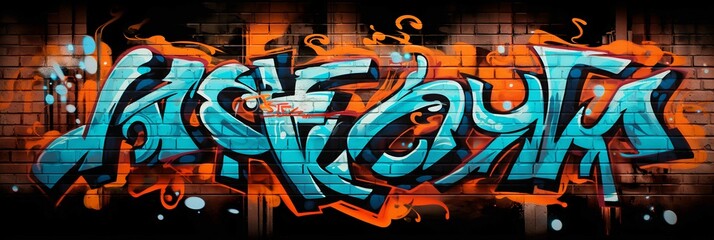 Lee graffiti design on a brick background, complimentary colors - obrazy, fototapety, plakaty