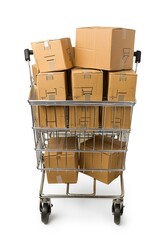 Boxes in a trolley on white background 