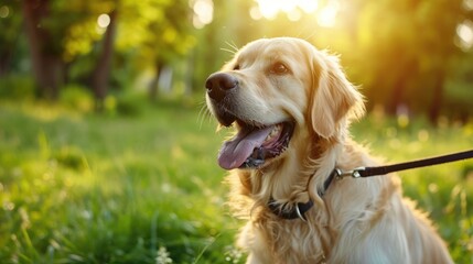 Golden retriever dog in summer park